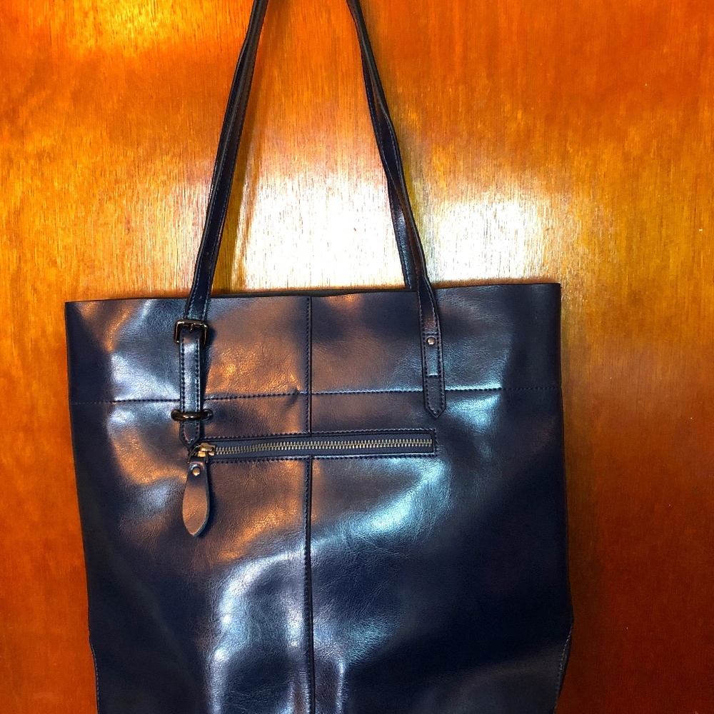 Navy Genuine Leather Purse / Tote